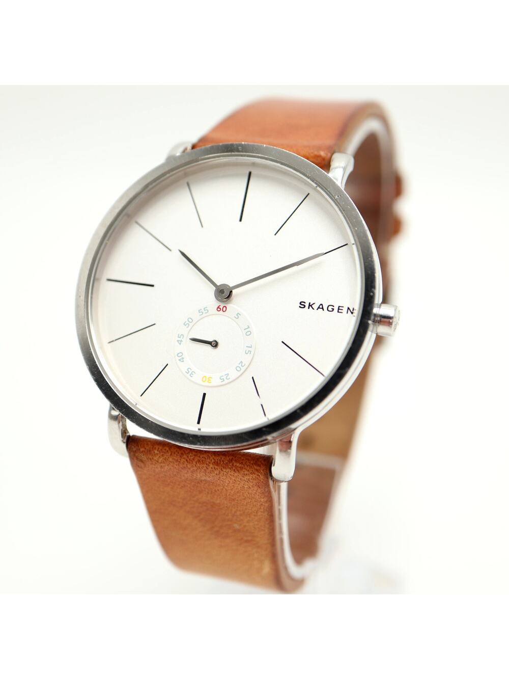 Skagen Mens Hagen Small Seconds 40mm Watch Brown Leather with New Battery